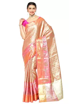 Brown woven Faux kanchipuram silk saree with blouse