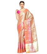 Brown woven Faux kanchipuram silk saree with blouse