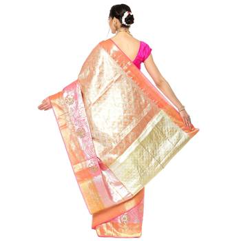 Brown woven Faux kanchipuram silk saree with blouse 2
