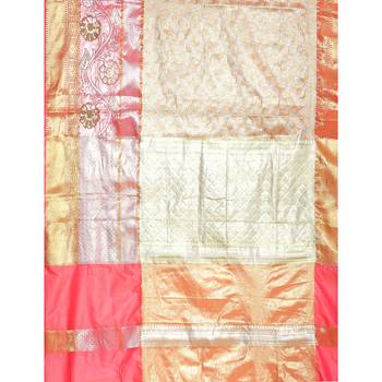 Brown woven Faux kanchipuram silk saree with blouse 3