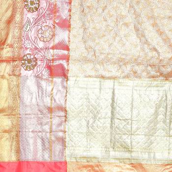 Brown woven Faux kanchipuram silk saree with blouse 4