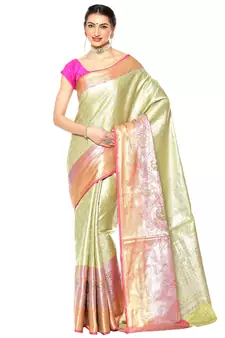 Green woven kanchipuram silk saree with blouse