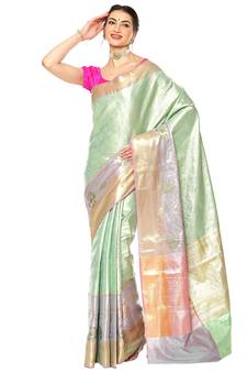 Green woven kanchipuram silk saree with blouse