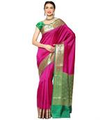 Pink woven Faux kanchipuram silk saree with blouse