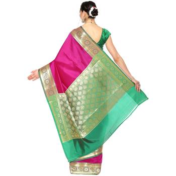 Pink woven Faux kanchipuram silk saree with blouse 2
