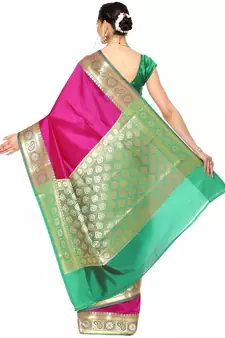 Pink woven Faux kanchipuram silk saree with blouse