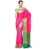 Pink woven Faux kanchipuram silk saree with blouse