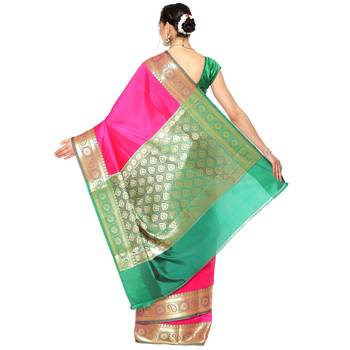 Pink woven Faux kanchipuram silk saree with blouse 2
