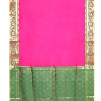 Pink woven Faux kanchipuram silk saree with blouse 3