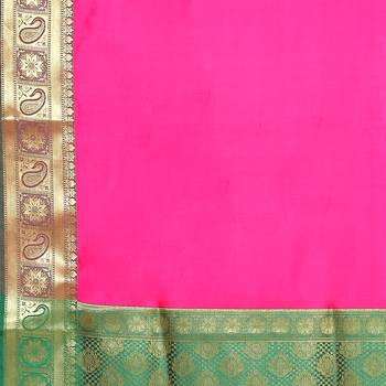 Pink woven Faux kanchipuram silk saree with blouse 4