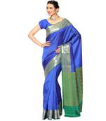 Blue woven kanchipuram silk saree with blouse