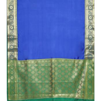 Blue woven kanchipuram silk saree with blouse 3