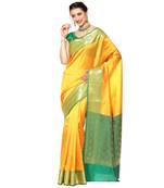 Yellow woven Faux kanchipuram silk saree with blouse