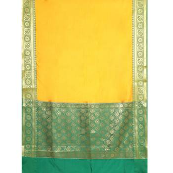 Yellow woven Faux kanchipuram silk saree with blouse 3