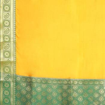 Yellow woven Faux kanchipuram silk saree with blouse 4