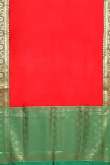 Red woven kanchipuram silk blend saree with blouse