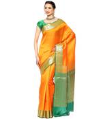 Yellow woven kanchipuram silk saree with blouse