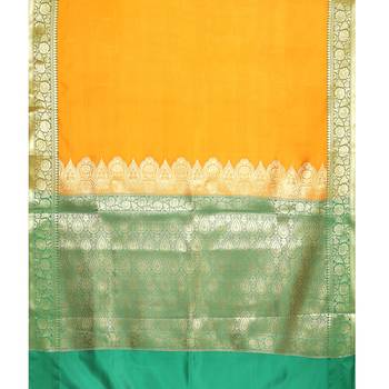 Yellow woven kanchipuram silk saree with blouse 3