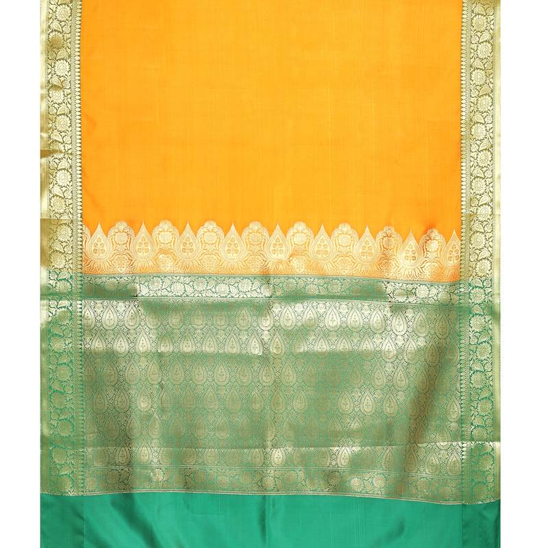Yellow woven kanchipuram silk saree with blouse