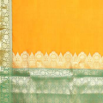 Yellow woven kanchipuram silk saree with blouse 4