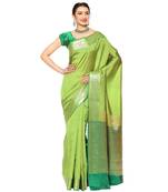 Green woven Faux kanchipuram silk saree with blouse