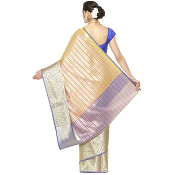 Beige woven Faux kanchipuram silk saree with blouse 2