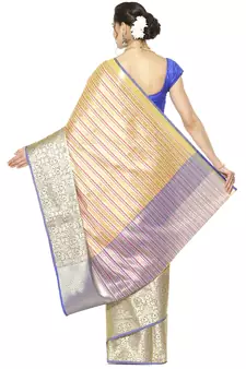 Beige woven Faux kanchipuram silk saree with blouse