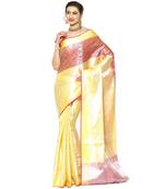 Beige woven Faux kanchipuram silk saree with blouse