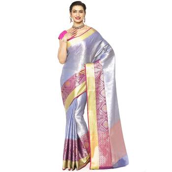 Beige woven Faux kanchipuram silk saree with blouse 1