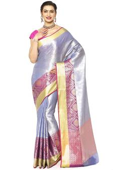 Beige woven Faux kanchipuram silk saree with blouse