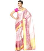 Pink woven Faux kanchipuram silk saree with blouse
