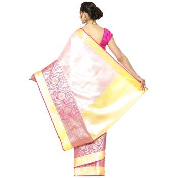 Pink woven Faux kanchipuram silk saree with blouse 2