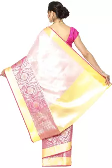 Pink woven Faux kanchipuram silk saree with blouse