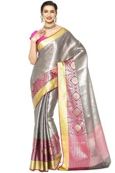 Green woven kanchipuram silk saree with blouse
