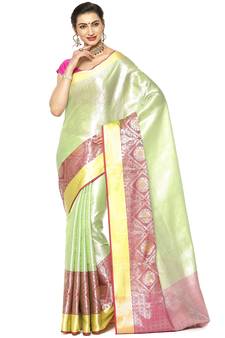 Green woven Faux kanchipuram silk saree with blouse