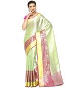 Green woven Faux kanchipuram silk saree with blouse