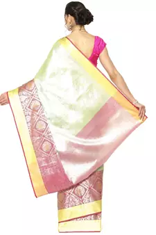 Green woven Faux kanchipuram silk saree with blouse