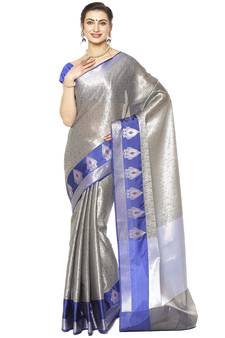 Grey Kanchipuram Silk Woven Zari Work Saree