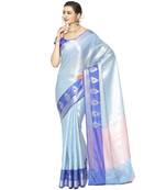 Blue woven Faux kanchipuram silk saree with blouse