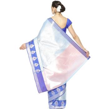 Blue woven Faux kanchipuram silk saree with blouse 2