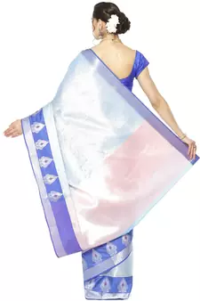 Blue woven Faux kanchipuram silk saree with blouse