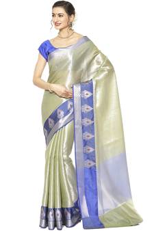 Green woven Faux kanchipuram silk saree with blouse