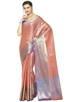 Orange woven Faux kanchipuram silk saree with blouse