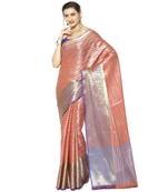 Orange woven Faux kanchipuram silk saree with blouse