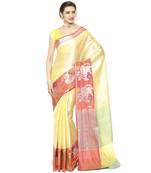 Beige woven Faux kanchipuram silk saree with blouse