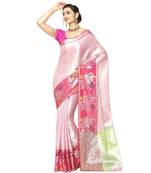 Pink woven Faux kanchipuram silk saree with blouse