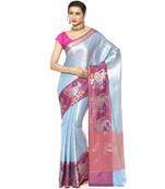 Blue woven Faux kanchipuram silk saree with blouse