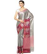 Grey woven Faux kanchipuram silk saree with blouse