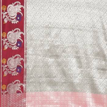 Grey woven Faux kanchipuram silk saree with blouse 4