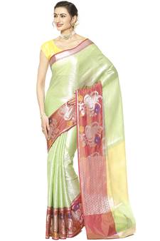 Green woven Faux kanchipuram silk saree with blouse